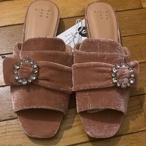A New Day Women's Blush Velvet Mules with Rhinestone Buckle